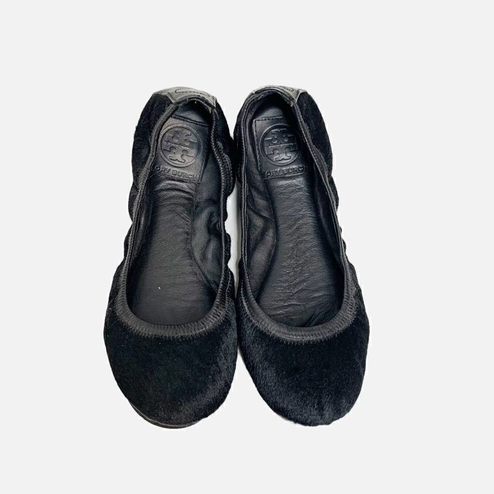 Tory Burch Eddie w/Binding- Haircalf/Mestico in Black Ballet Flats Women’s 6.5 M